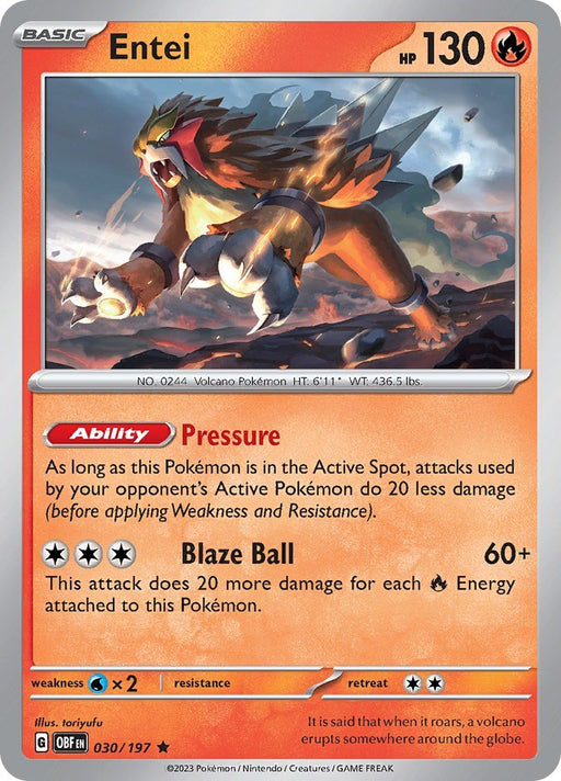 Pokemon Entei 030/197 SV03: Obsidian Flames Holo - EternaCards