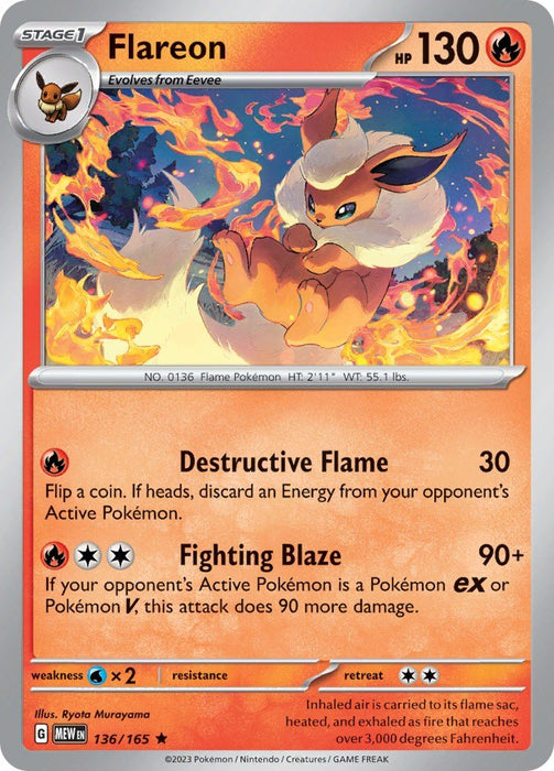 Pokemon Flareon 136/165 SV: Scarlet & Violet 151 Holo - EternaCards