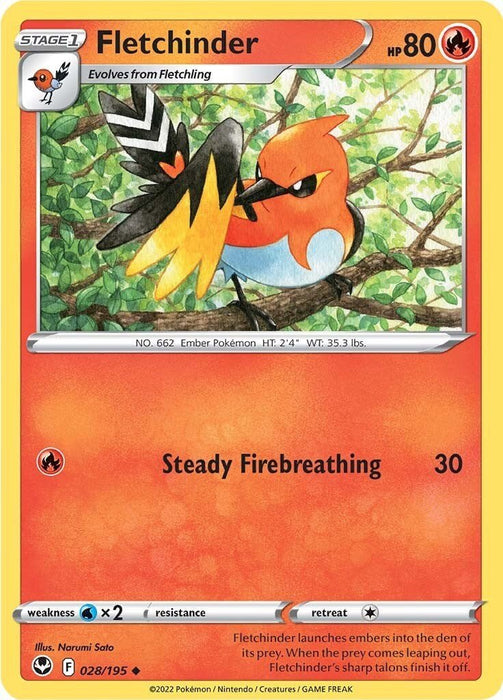 Pokemon Fletchinder 028/195 SWSH12: Silver Tempest Reverse Holo - EternaCards