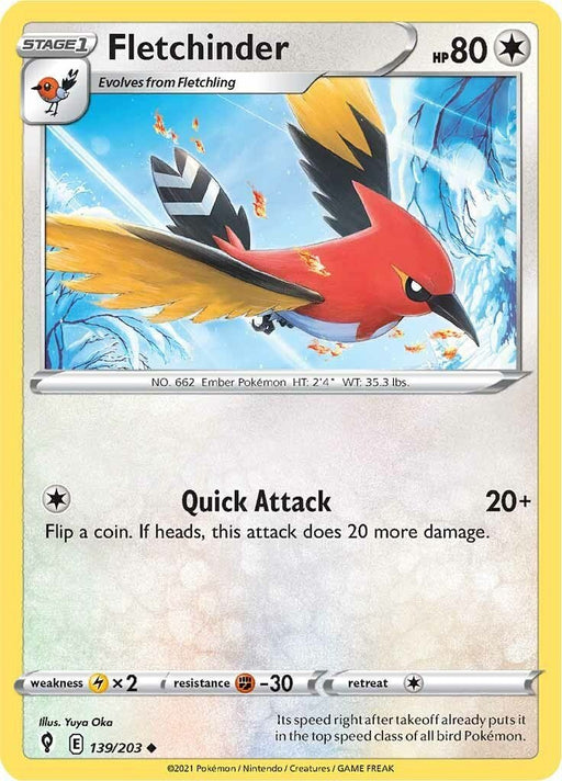 Pokemon Fletchinder 139/203 SWSH07: Evolving Skies Reverse Holo - EternaCards