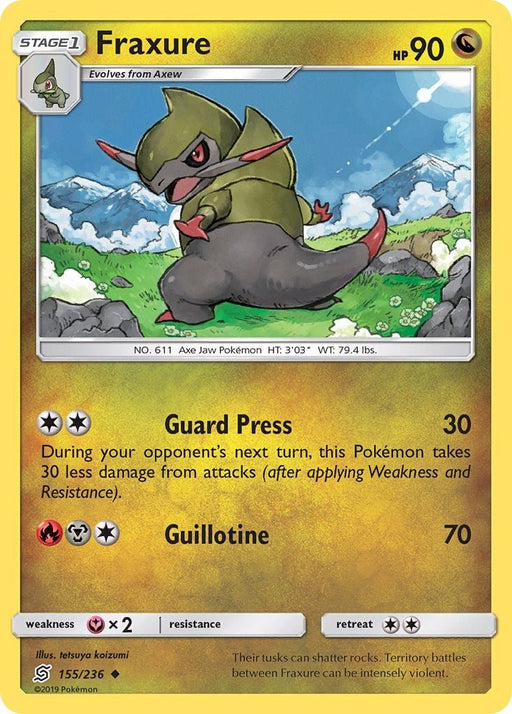 Pokemon Fraxure 155/236 SM - Unified Minds Reverse Holo - Eterna Cards