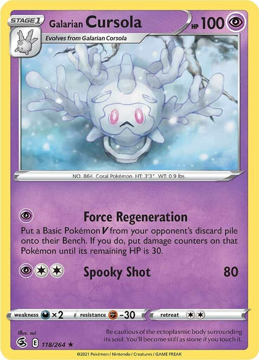 Pokemon Galarian Cursola 118/264 SWSH08: Fusion Strike Normal - Eterna Cards