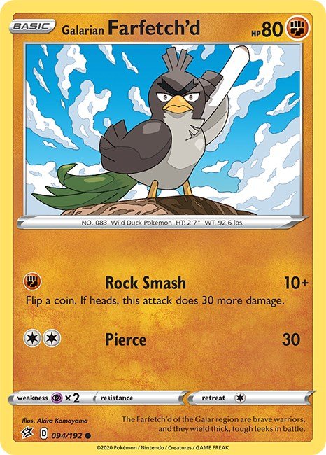 Pokemon Galarian Farfetch'd 094/192 SWSH02: Rebel Clash Reverse Holo - EternaCards