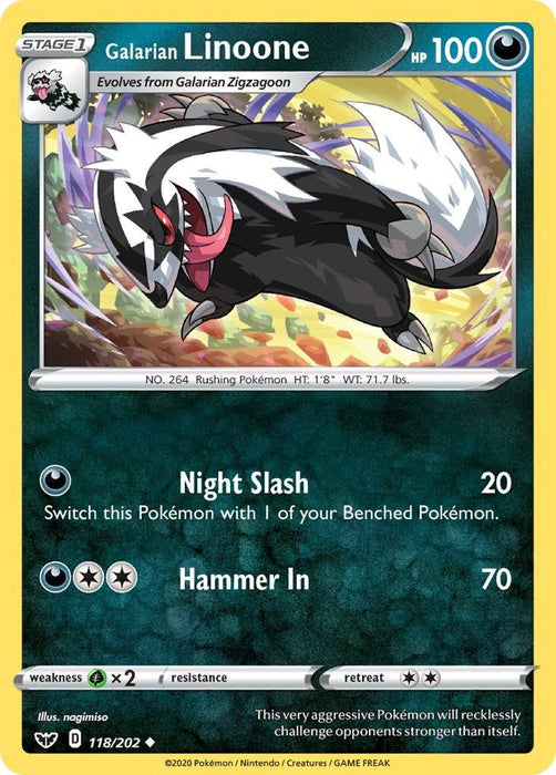 Pokemon Galarian Linoone 118/202 SWSH01: Sword & Shield Base Set Normal - Eterna Cards