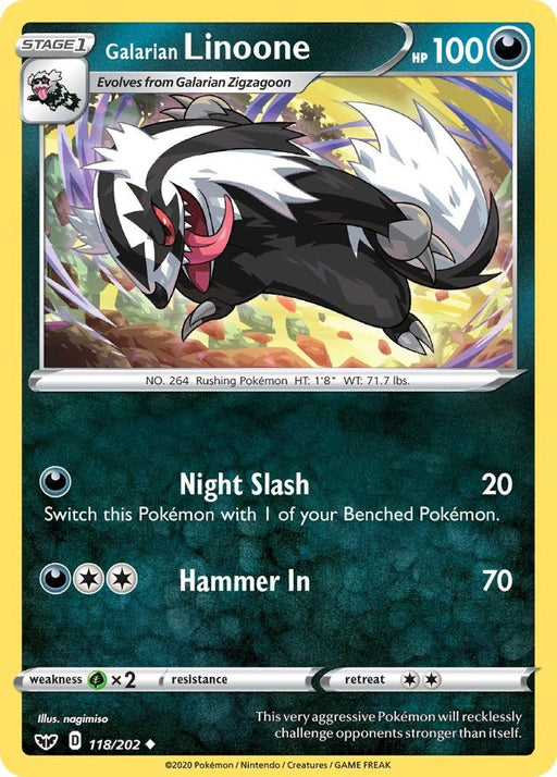 Pokemon Galarian Linoone 118/202 SWSH01: Sword & Shield Base Set Normal - Eterna Cards