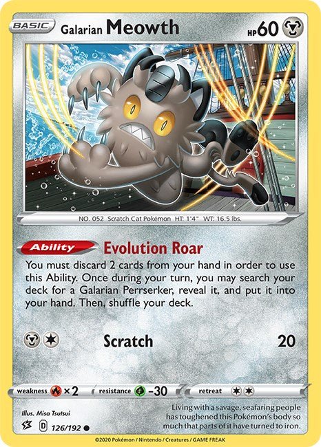 Pokemon Galarian Meowth 126/192 SWSH02: Rebel Clash Reverse Holo - EternaCards