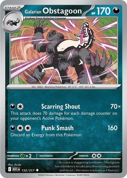 Pokemon Galarian Obstagoon - 132/217 ME: Ascended Heroes Normal - Eterna Cards