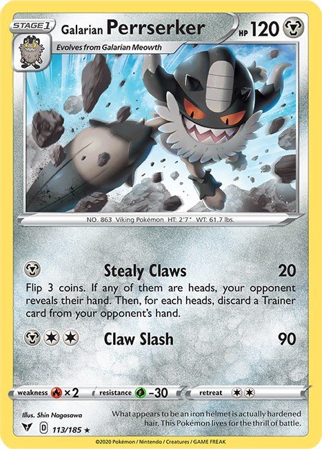 Pokemon Galarian Perrserker 113/185 SWSH04: Vivid Voltage Reverse Holo - EternaCards