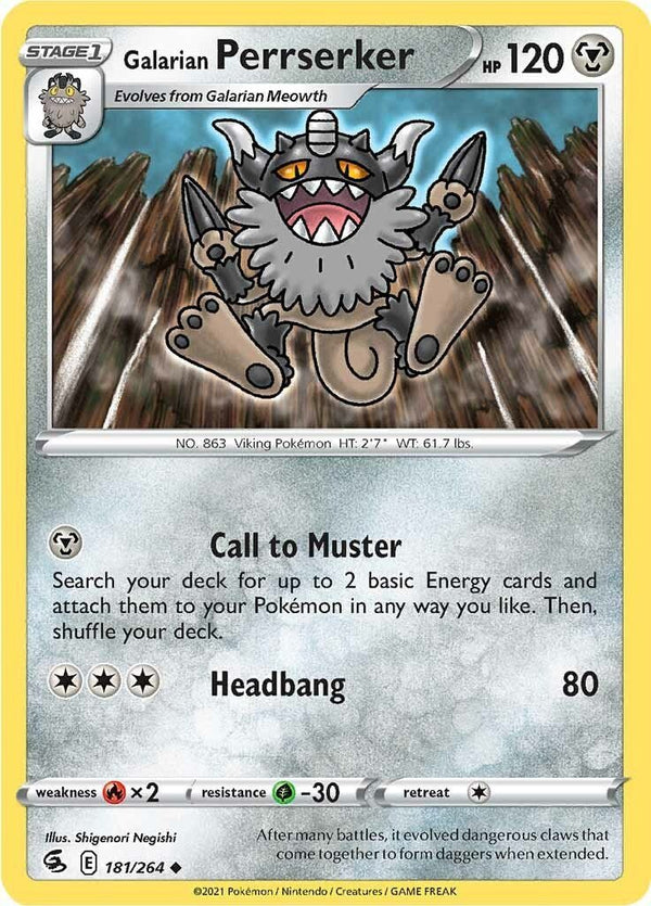 Pokemon Galarian Perrserker 181/264 SWSH08: Fusion Strike Normal