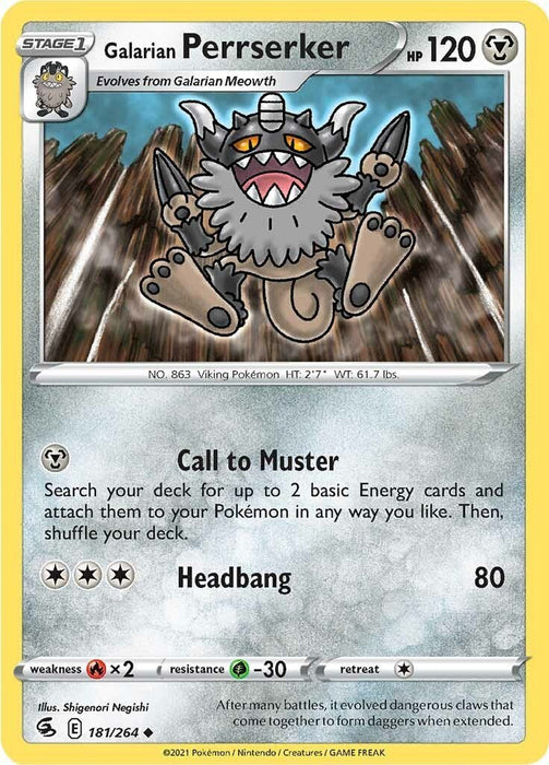 Pokemon Galarian Perrserker 181/264 SWSH08: Fusion Strike Normal - Eterna Cards