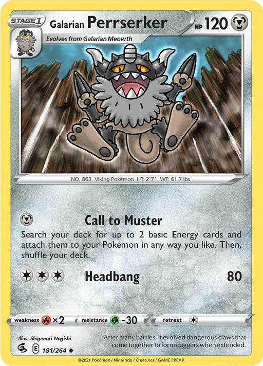 Pokemon Galarian Perrserker 181/264 SWSH08: Fusion Strike Normal - Eterna Cards