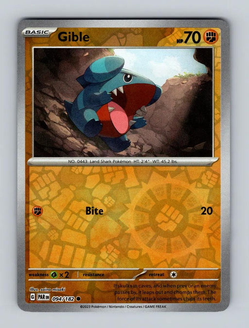Pokemon Gible 094/182 SV04: Paradox Rift Normal - Eterna Cards