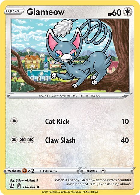 Pokemon Glameow 115/163 SWSH05: Battle Styles Normal - Eterna Cards