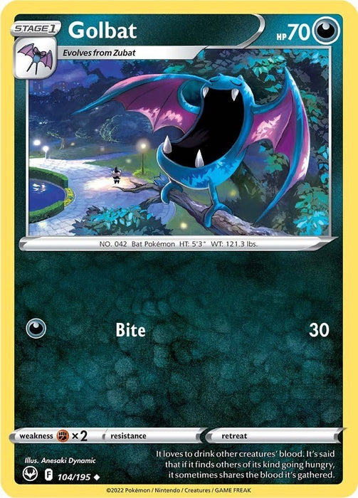 Pokemon Golbat 104/195 SWSH12: Silver Tempest Reverse Holo - EternaCards