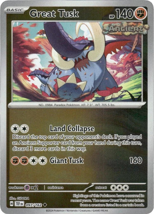 Pokemon Great Tusk - 097/162 SV05: Temporal Forces Normal - Eterna Cards
