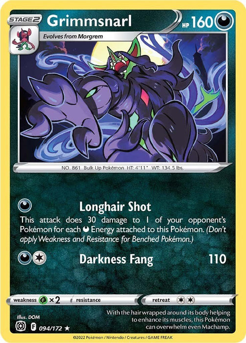 Pokemon Grimmsnarl 094/172 SWSH09: Brilliant Stars Reverse Holo - EternaCards