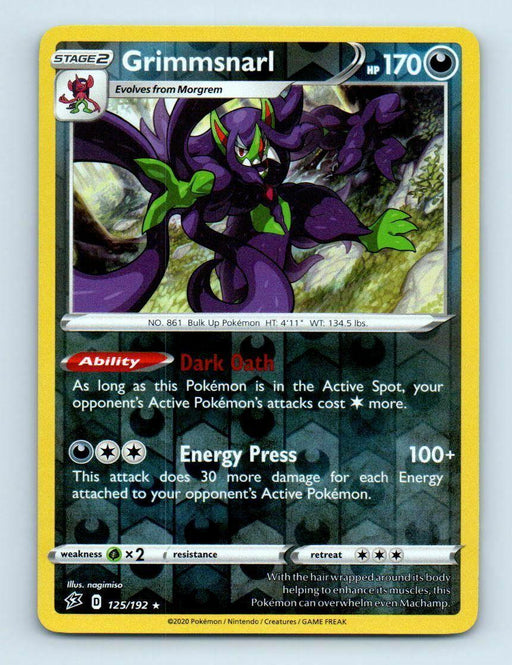 Pokemon Grimmsnarl 125/192 SWSH02: Rebel Clash Reverse Holo - Eterna Cards