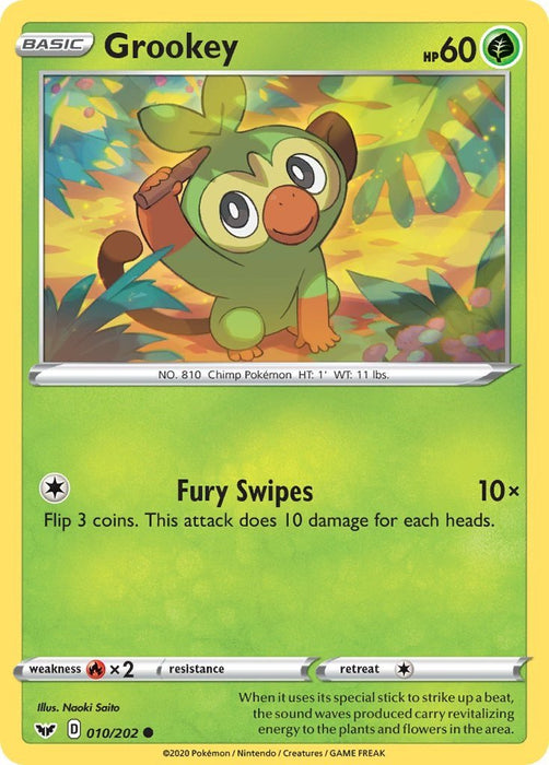 Pokemon Grookey (010) 010/202 SWSH01: Sword & Shield Base Set Reverse Holo - EternaCards
