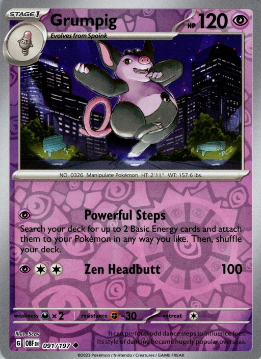 Pokemon Grumpig 091/197 SV03: Obsidian Flames Normal - Eterna Cards