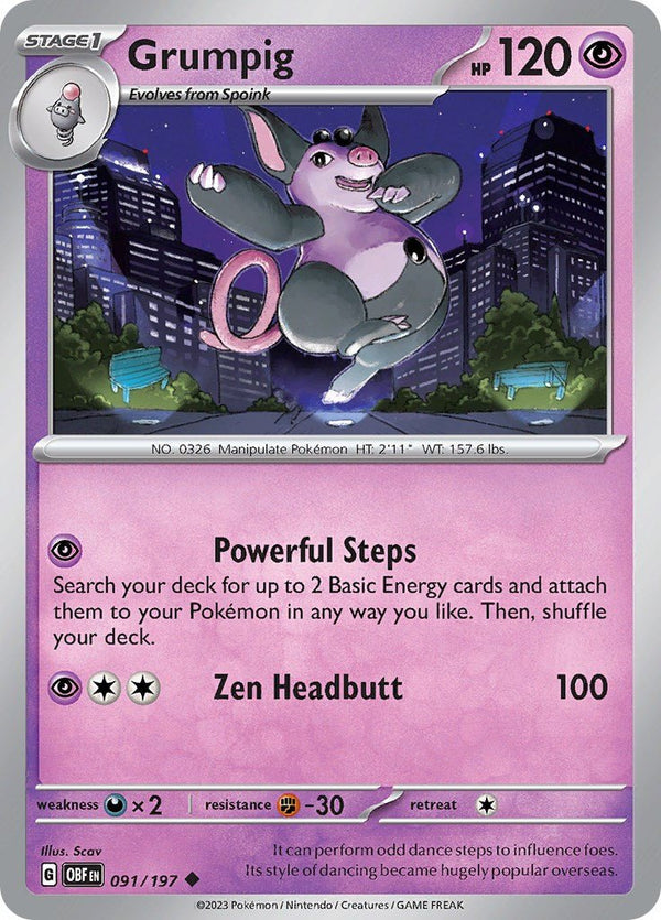 Pokemon Grumpig 091/197 SV03: Obsidian Flames Normal