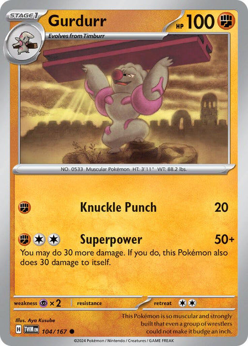 Pokemon Gurdurr 104/167 SV06: Twilight Masquerade Reverse Holo - EternaCards