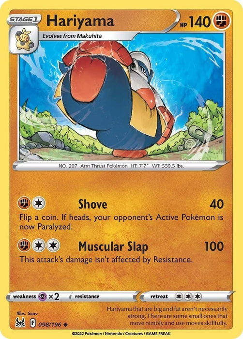 Pokemon Hariyama 098/196 SWSH11: Lost Origin Reverse Holo - EternaCards
