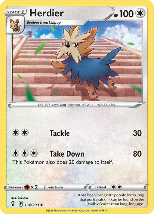 Pokemon Herdier 134/203 SWSH07: Evolving Skies Reverse Holo - EternaCards