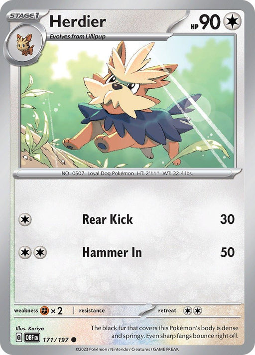 Pokemon Herdier 171/197 SV03: Obsidian Flames Normal - Eterna Cards