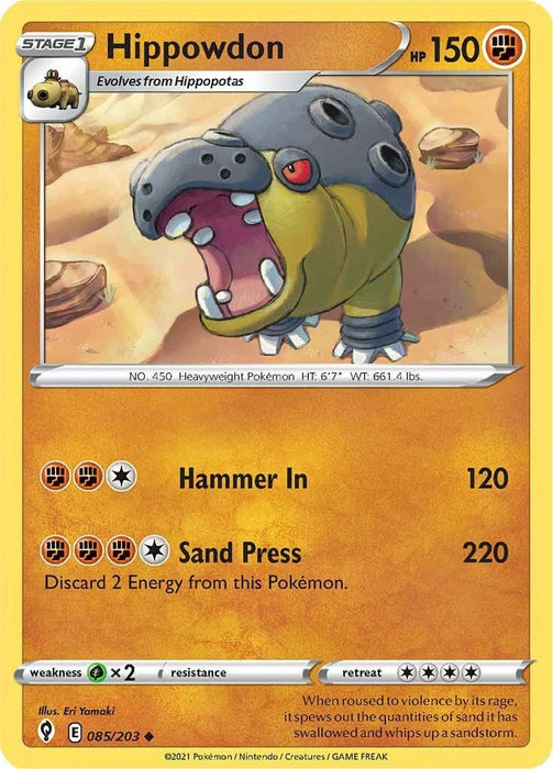 Pokemon Hippowdon 085/203 SWSH07: Evolving Skies Reverse Holo - EternaCards