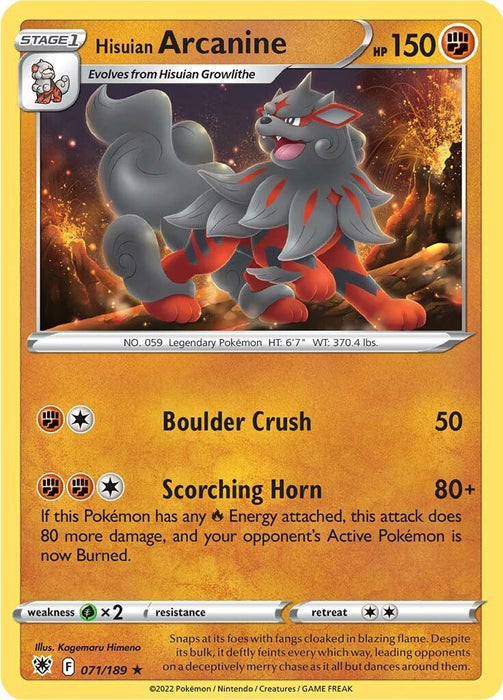 Pokemon Hisuian Arcanine 071/189 SWSH10: Astral Radiance Normal - EternaCards