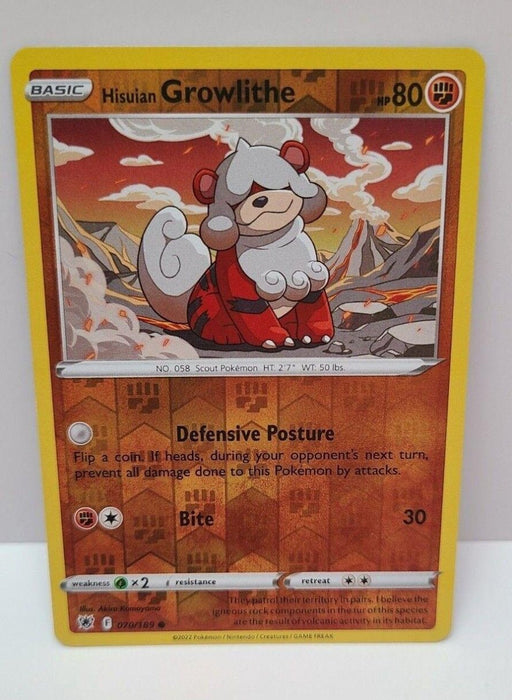 Pokemon Hisuian Growlithe 070/189 SWSH10: Astral Radiance Normal - Eterna Cards