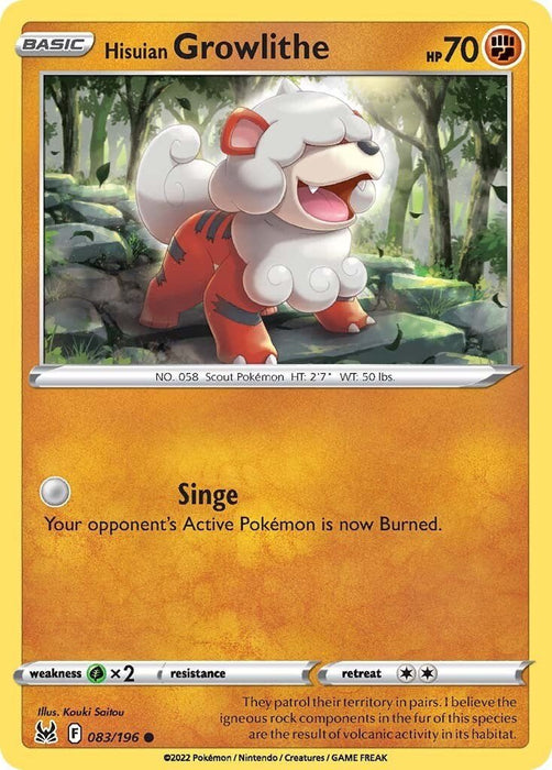 Pokemon Hisuian Growlithe 083/196 SWSH11: Lost Origin Normal - EternaCards