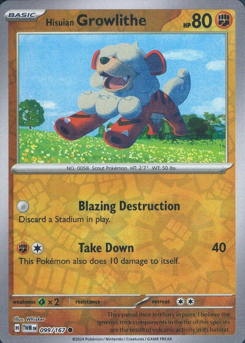 Pokemon Hisuian Growlithe - 099/167 SV06: Twilight Masquerade Normal - Eterna Cards