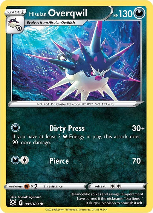 Pokemon Hisuian Overqwil (91) 091/189 SWSH10: Astral Radiance Reverse Holo - EternaCards