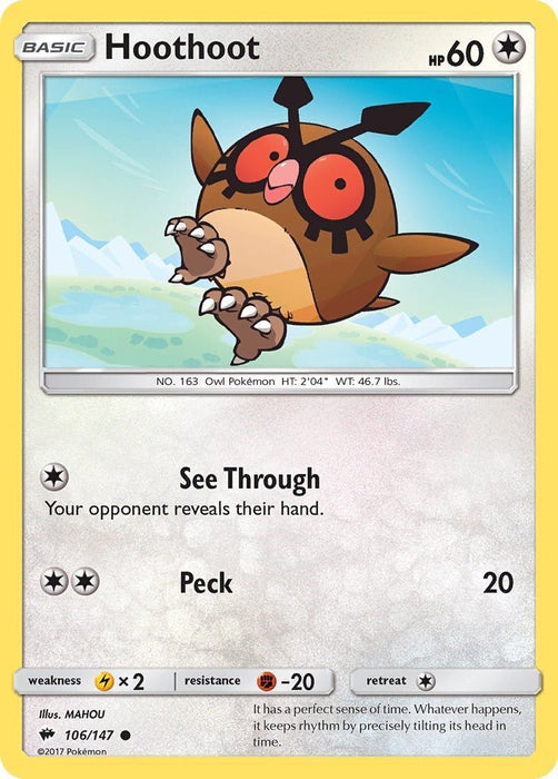 Pokemon Hoothoot 106/147 SM - Burning Shadows Normal - Eterna Cards