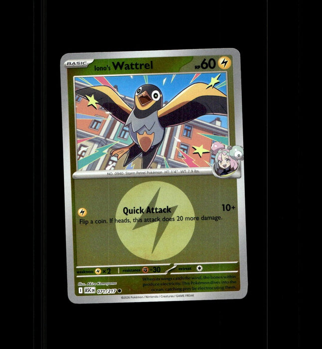 Pokemon Iono's Wattrel - 071/217 (Energy Symbol Pattern) 071/217 ME: Ascended Heroes Reverse Holo - Eterna Cards