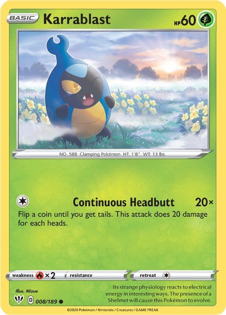 Pokemon Karrablast 008/189 SWSH03: Darkness Ablaze Reverse Holo - EternaCards