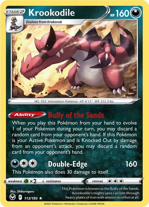 Pokemon Krookodile 113/195 SWSH12: Silver Tempest Reverse Holo - EternaCards