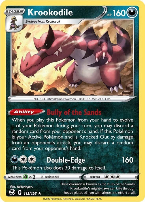 Pokemon Krookodile 113/195 SWSH12: Silver Tempest Reverse Holo - EternaCards