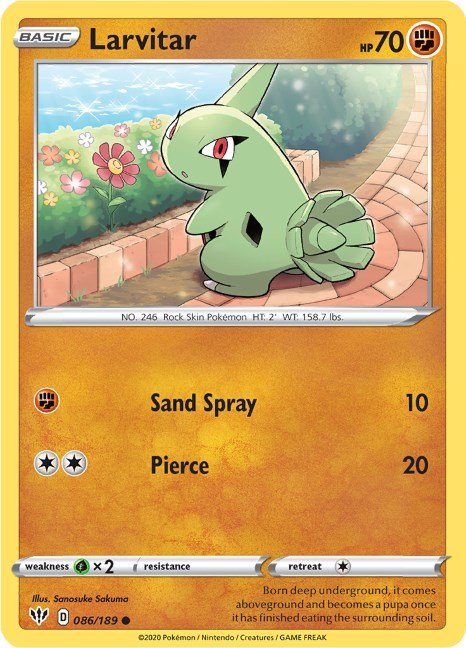 Pokemon Larvitar 086/189 SWSH03: Darkness Ablaze Reverse Holo - EternaCards