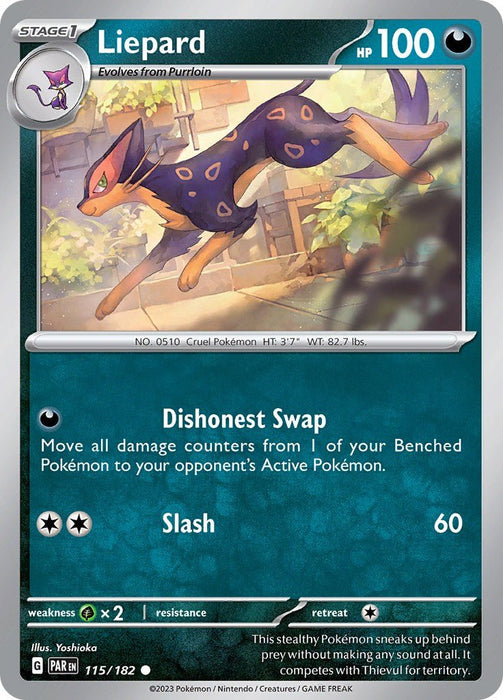 Pokemon Liepard 115/182 SV04: Paradox Rift Reverse Holofoil - EternaCards