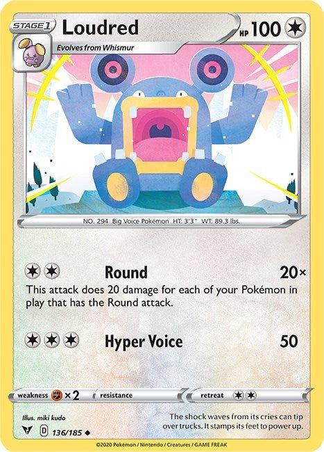 Pokemon Loudred 136/185 SWSH04: Vivid Voltage Normal - EternaCards