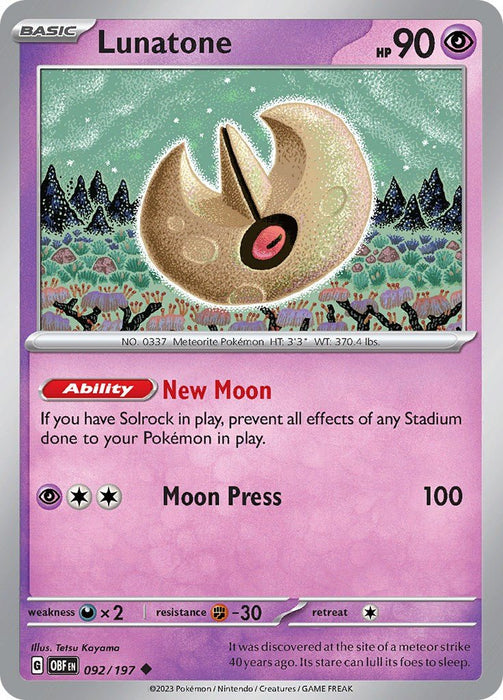 Pokemon Lunatone 092/197 SV03: Obsidian Flames Normal - EternaCards