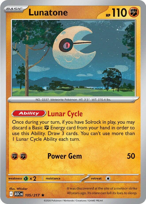 Pokemon Lunatone 105/217 ME: Ascended Heroes Holo - EternaCards