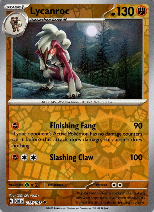 Pokemon Lycanroc 117/197 SV03: Obsidian Flames Normal - Eterna Cards