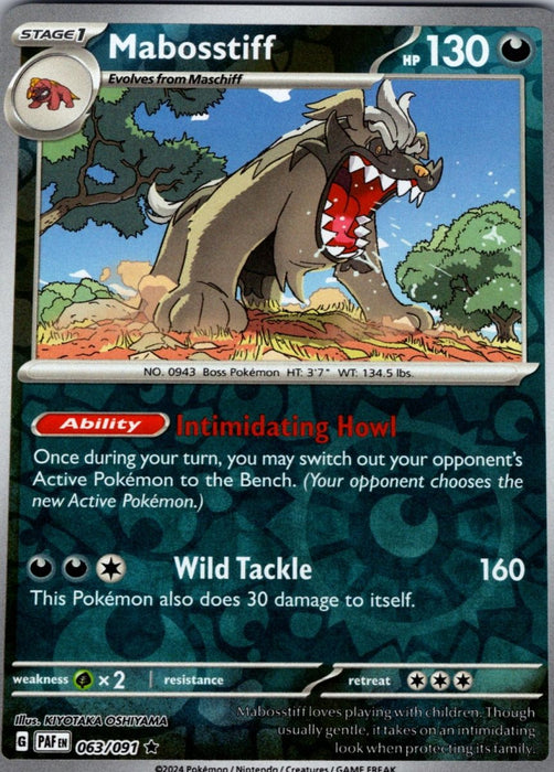 Pokemon Mabosstiff - 063/091 SV: Paldean Fates Holo - Eterna Cards