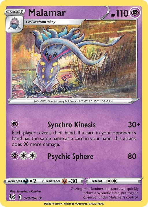 Pokemon Malamar 078/196 SWSH11: Lost Origin Reverse Holo - EternaCards