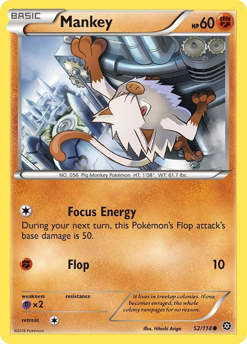 Pokemon Mankey 52/114 XY - Steam Siege Reverse Holo - Eterna Cards