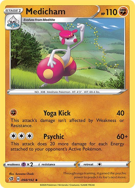 Pokemon Medicham 098/192 SWSH02: Rebel Clash Reverse Holo - EternaCards