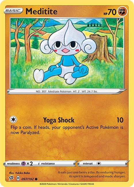 Pokemon Meditite 097/192 SWSH02: Rebel Clash Reverse Holo - EternaCards